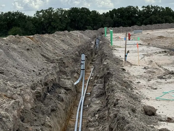 Pipe and conduit installed inside a trench